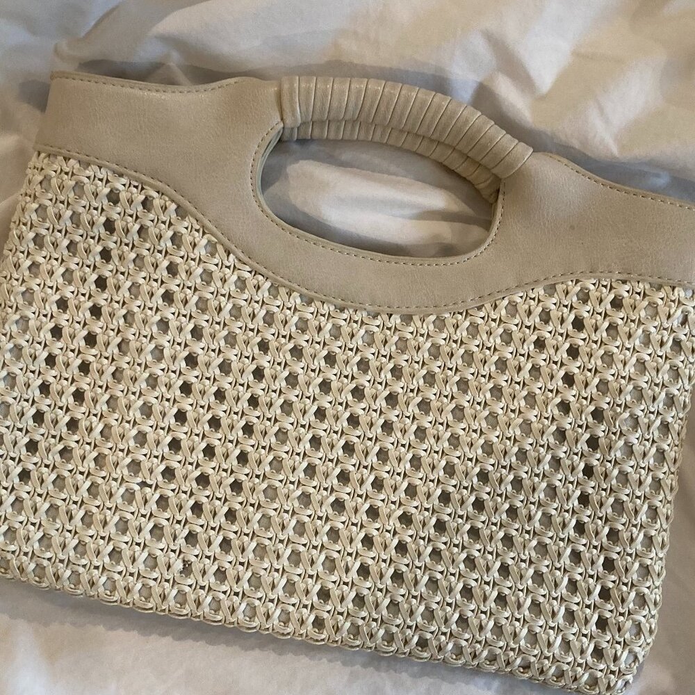 Anthropologie Morgan Woven Crochet Crossbody Clutch Bag Purse Bag Ivory
